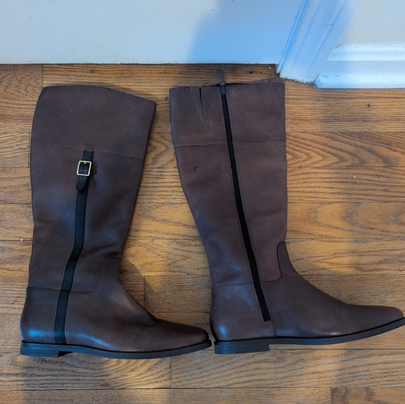 Cole Haan Brown And Black Leather Knee-High Riding Boots - Picture 10 of 12